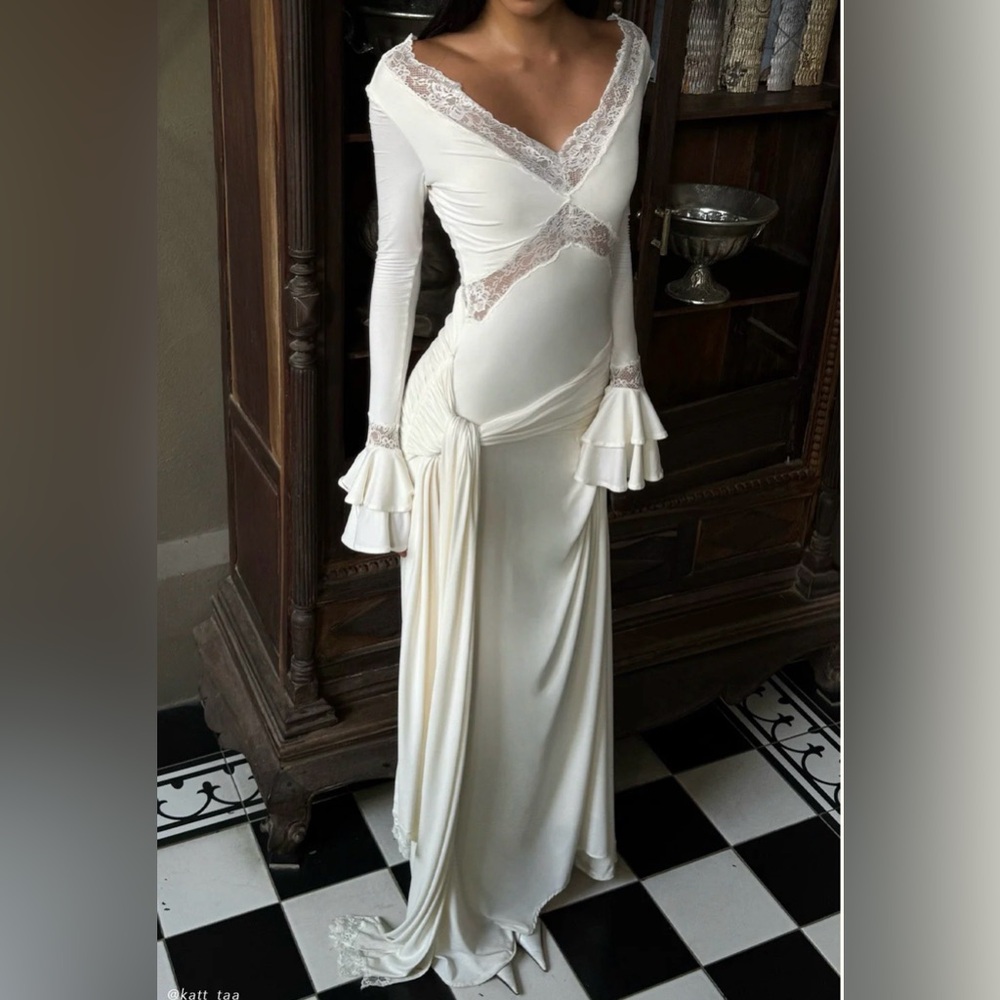 Meshki Electra Slinky Lace Maxi Dress - Ivory - Like New
